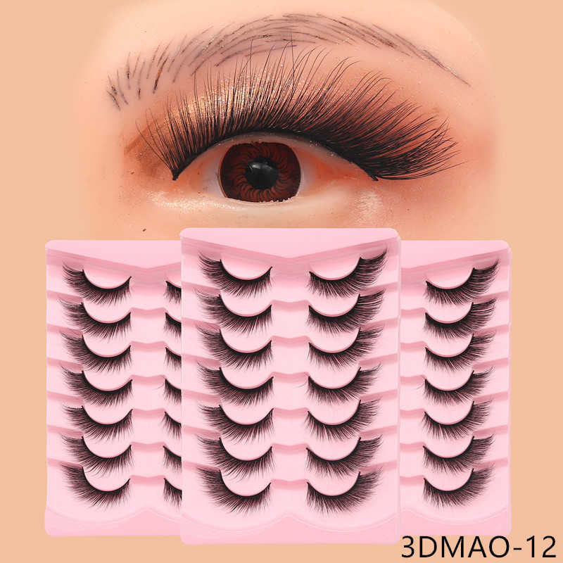 Cat eye fox series diagonal flying false eyelashes 7 pairs set thick and exaggerated curled multi-layer one-piece eyelashes W250324