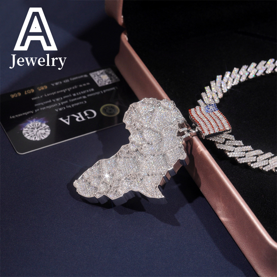 Hip Hop Jewelry Moissanite African Map Pendant 925 Hip Hop Rapper iced out Pendant Moissanite Pendant