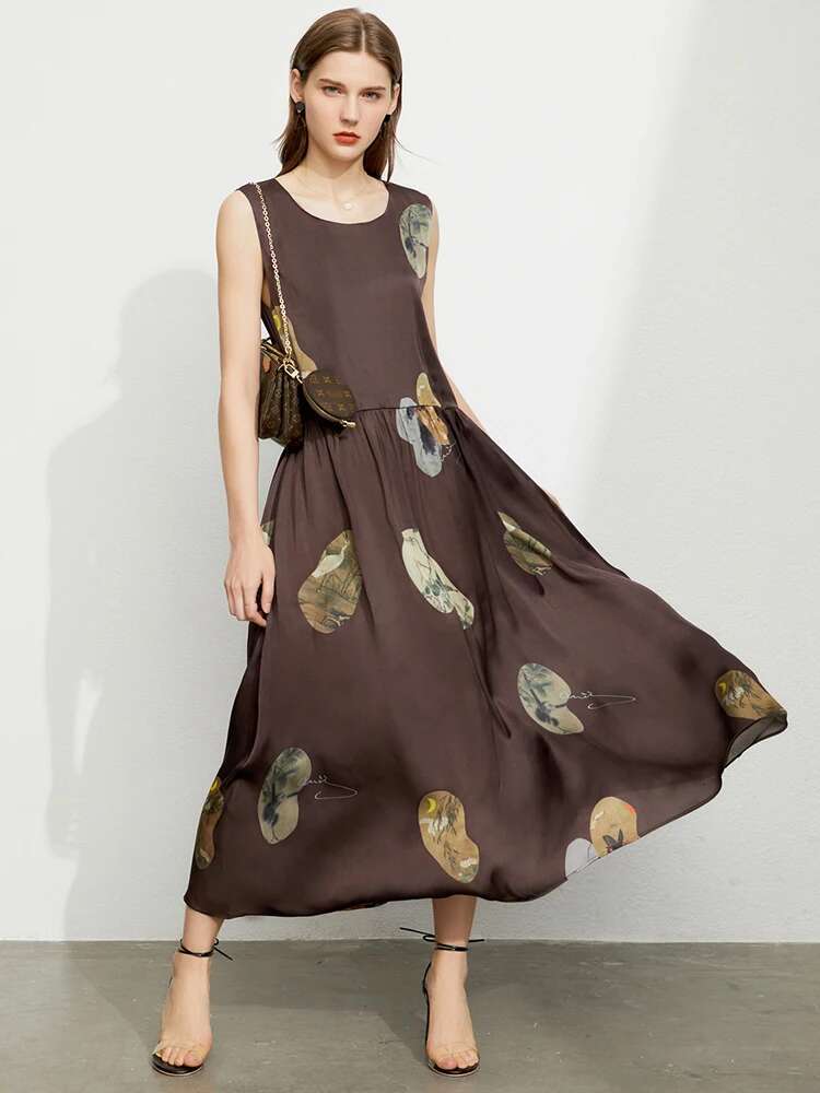 AMII Minimalism for 2023 Spring Summer Dress Pullover Printed Chinese Style Ae Vestidos Women Clothing 12342287