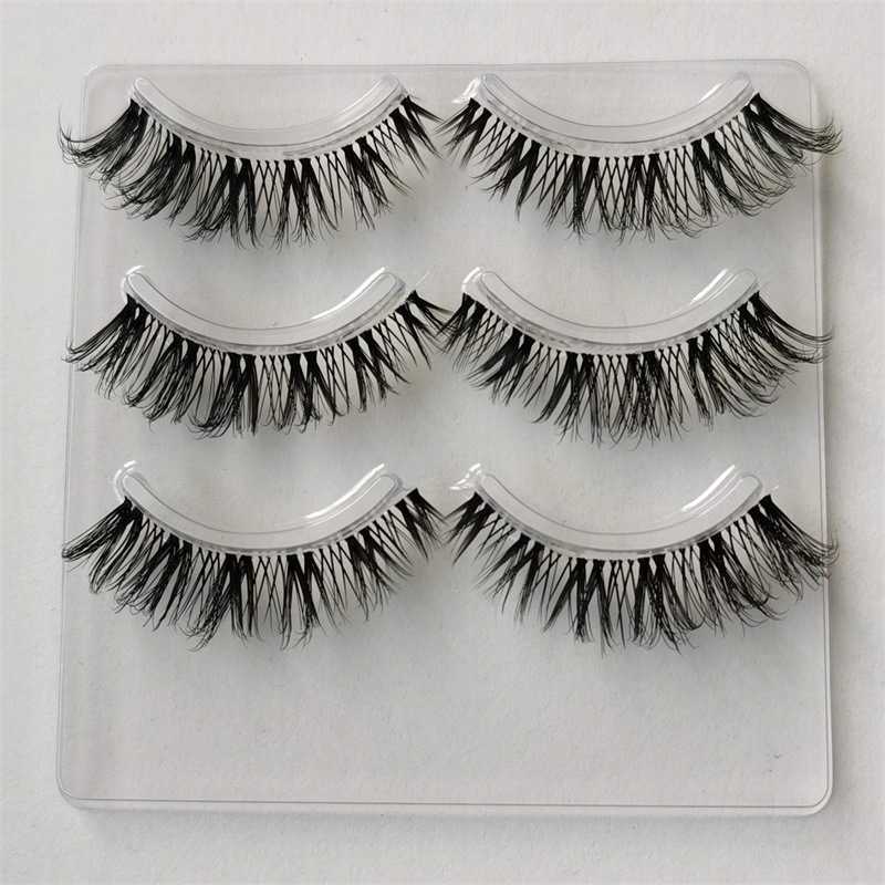 Dense curled single line thin stem transparent stem fake eyelashes whole 3D layered elongated tail of the eyes imitating mink fur W250324