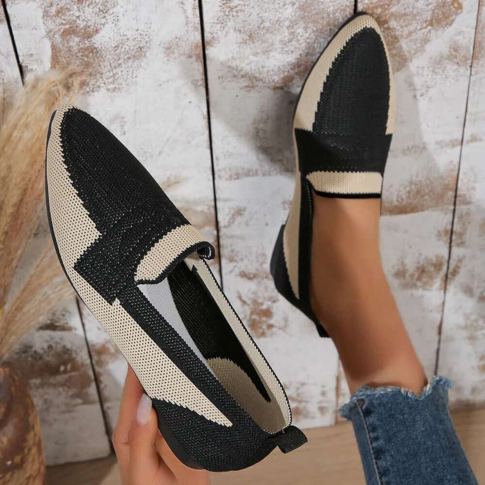 New Fashion Mesh Spring Summer Pointed Knitted Breathable Single Flat Woven Shallow Mouth Doudou Shoes Women