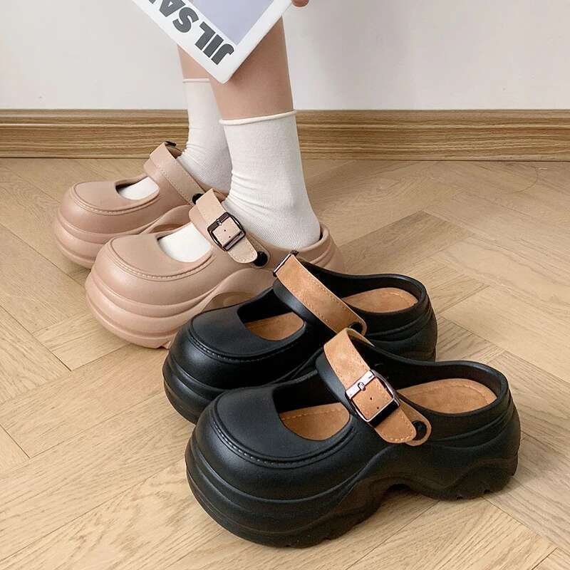 Buckle Strap Thick Bottom Mary Jane Women Mix Color Chunky Platform Slippers Woman Summer Fashion Eva Wedge Heel Sandals