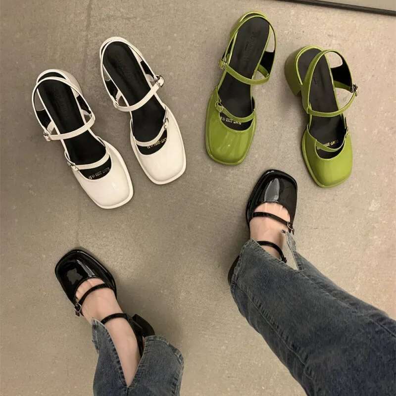 Fashionable Women's Sandals Summer New Arrival Versatile Head-Strapmedial Heel Anti-Slip Mary Jane Small Leather Shoes