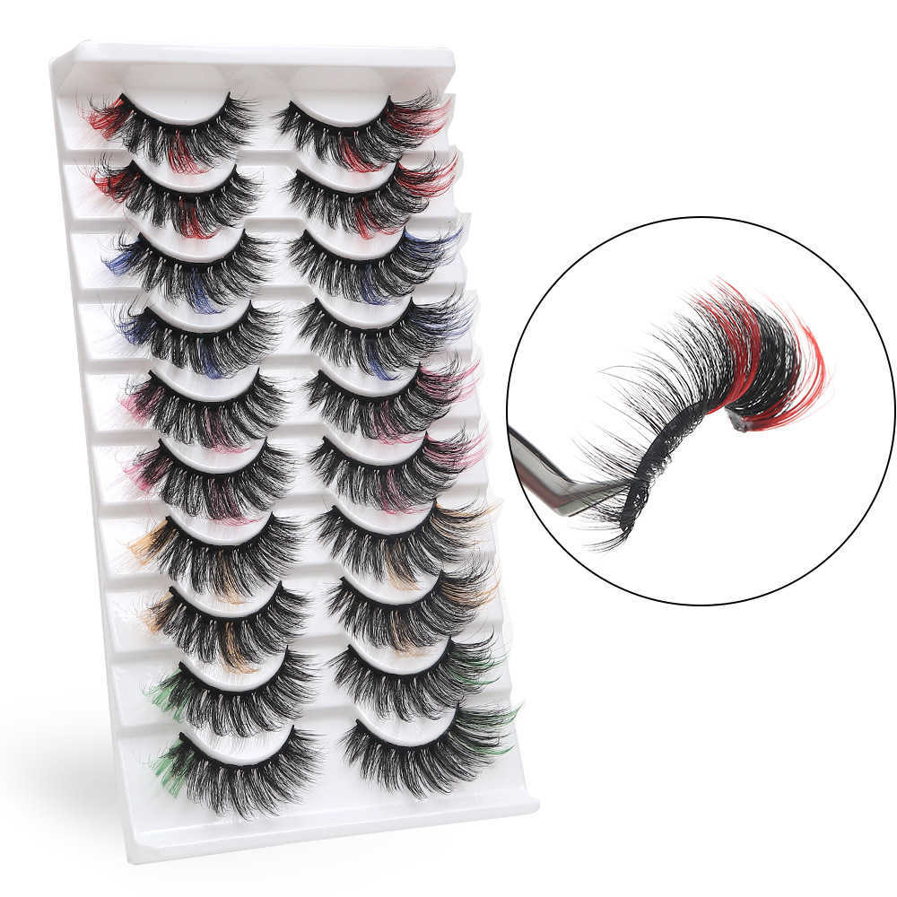 10 pairs of mixed color high imitation false eyelashes exaggerated stage makeup thick and curly with a dazzling and colorful look W250324