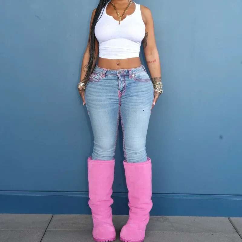 Embroidery Street Fashion Sexy Vintage High Waisted Woman Casual Tight Washed Pants Women Black Jeans