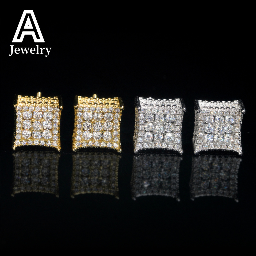 10MM Square Shape Moissanite Earrings 925 Silver Hip Hop Jewelry Fashion Men Women Lab Diamond Studs