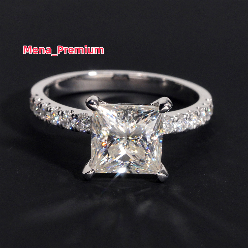 14K Real Gold VVS Moissanite Diamond Women Engagement Ring Set Princess Cut Solitaire Ring Hip Hop Jewelry Wedding Ring Band