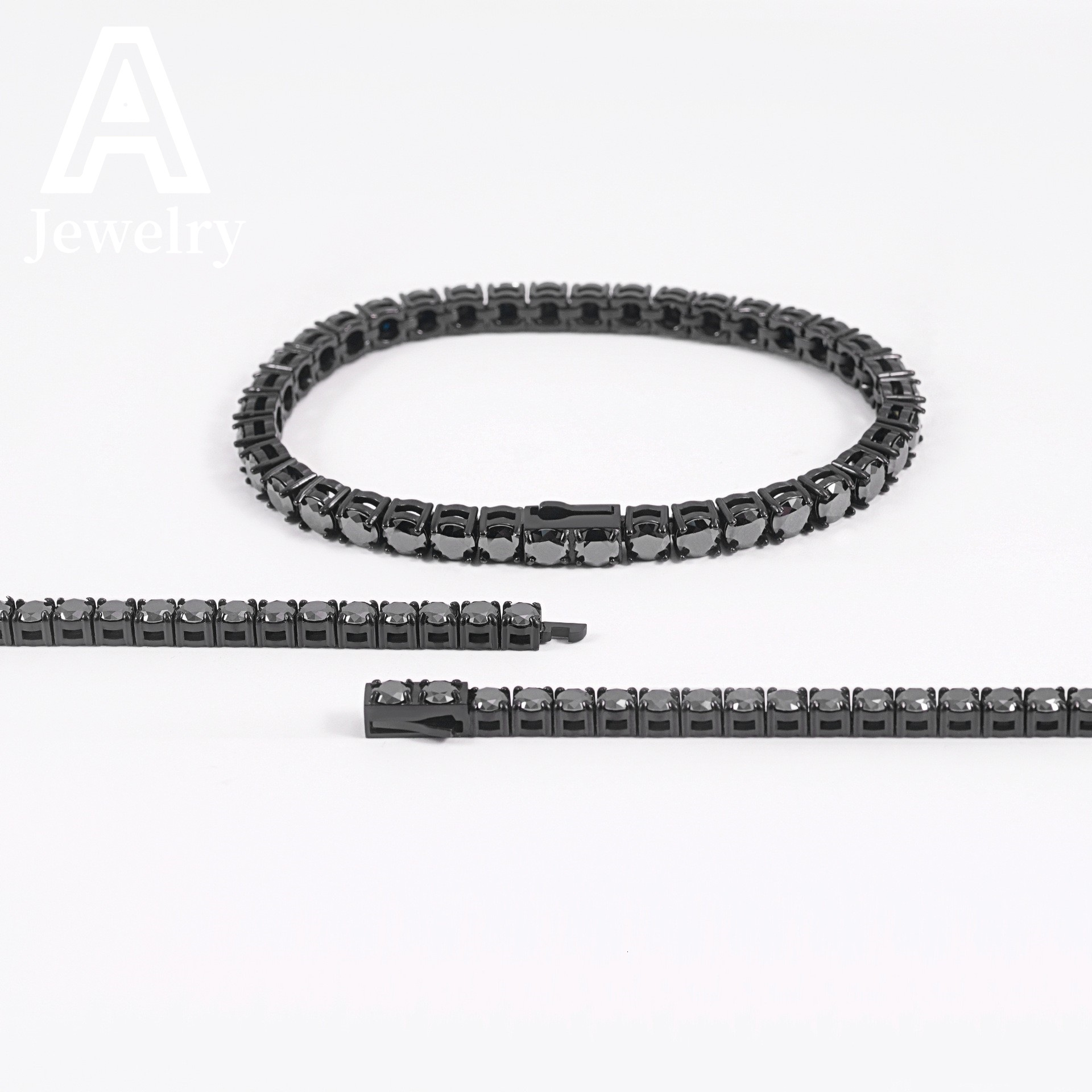 Fashion Jewelry Moissanite Tennis Chains Hip Hop Necklace 4MM Black Moissanite Waterproof Stainless Steel Necklace Bracelet