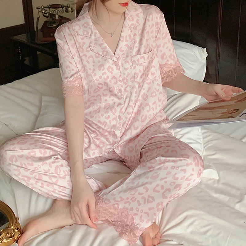 M-2XL loose silk sleepwear womens summer V-neck letter printed home set dyed sleepwear set womens sleepwear unprinted sleepwear 250321