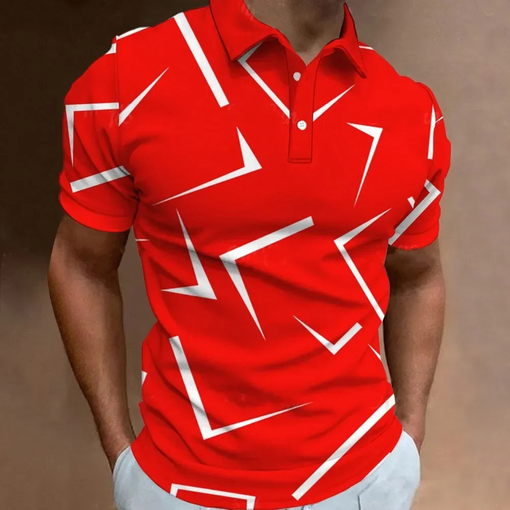 Fashion Mens Polo Shirt 3D Thin Line Stripe TShirt Top Summer Short Sleeve Colorful Pattern Tee Casual Male Clothes 250311