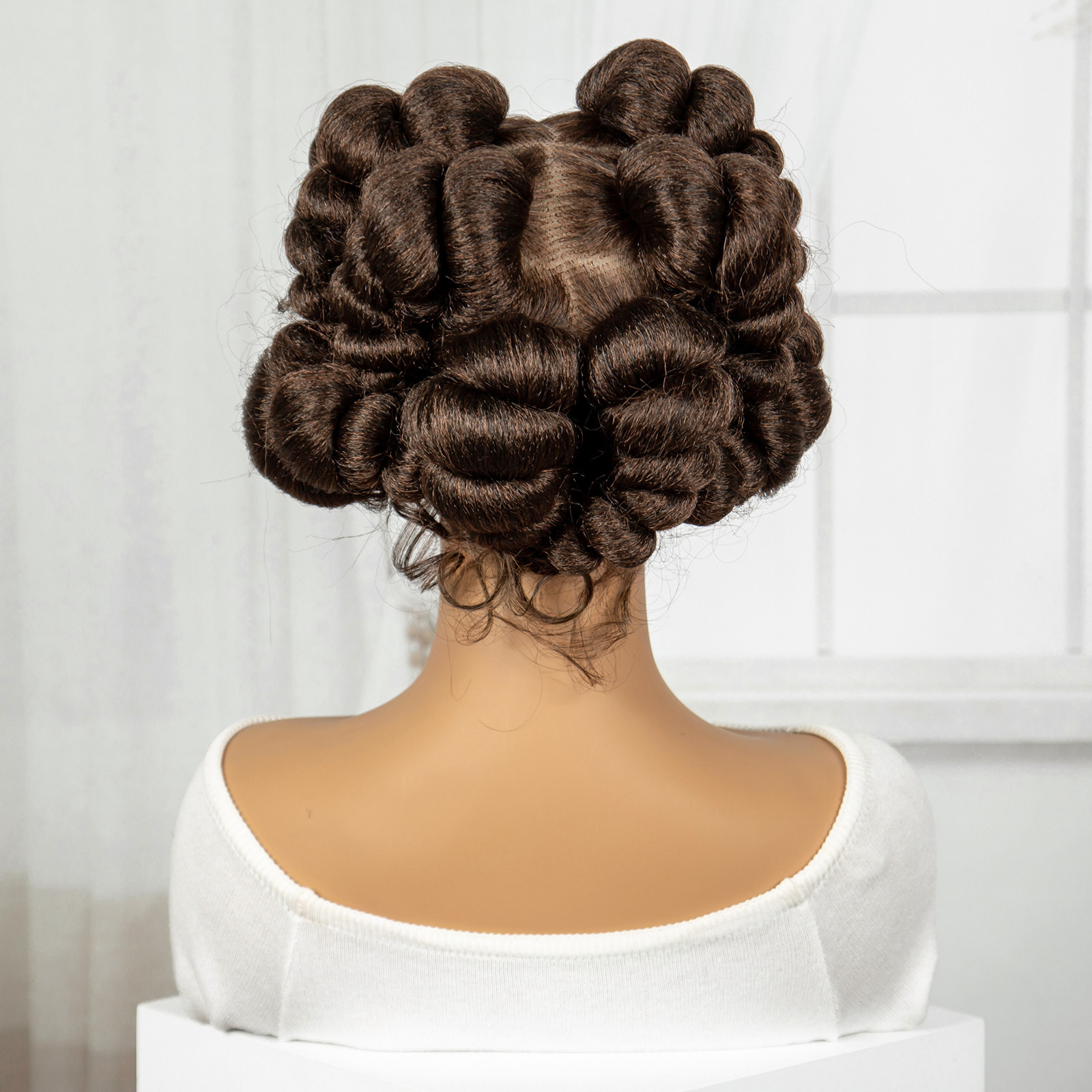 1B-30 Brown Color 6inch Transparent Full Lace Braided Wigs Short Cute Handmade Bantu Synthetic Braided Lace Wigs Knotless Braids Wig