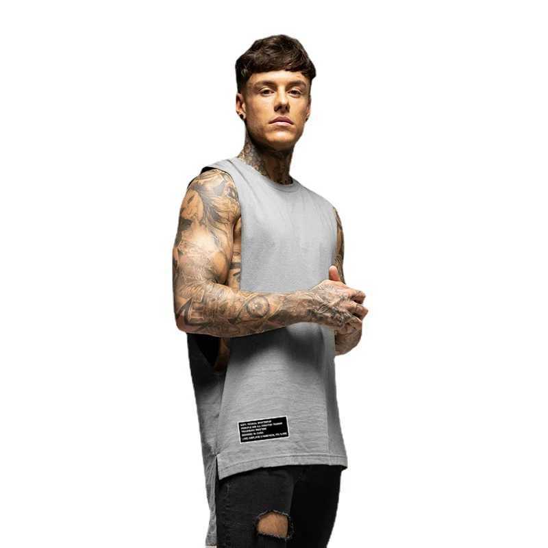 Mens fashion vest fitness exercise cotton sleeveless T-shirt summer casual clothing mens long sleeved single shoulder hip hop vest X250324