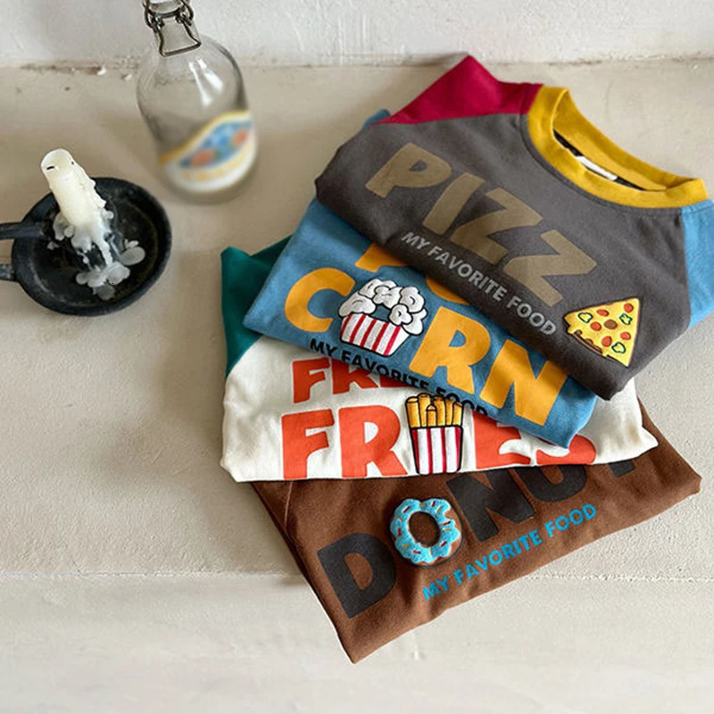 0-13Y Summer Childrens Boys and Girls Long Sleeve Teen Cute Cotton Bottom Baby Clothing Childrens T-shirt Cartoon Pattern Top 250322