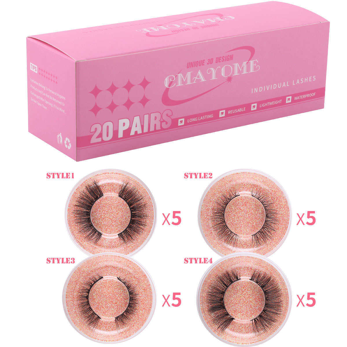 20 boxes of natural thick curled false eyelashes in pairs with a full and exaggerated section for paired eyelashes W250324