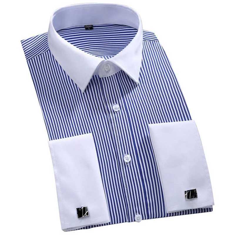 New mens classic French cufflink shirt brand mens formal shirt long sleeved dress mens Camisa Masculina X250324