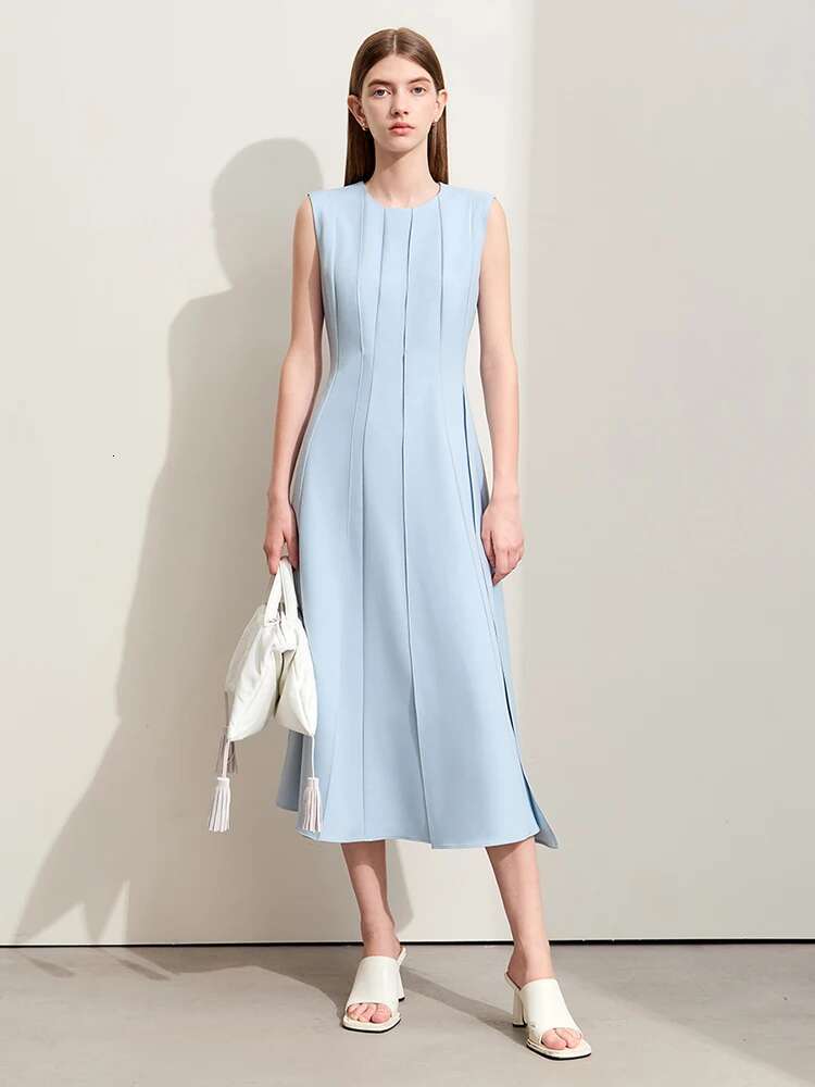 Amii Minimalism 2024 Summer New Elegant Dress For Women Office Lady O-Neck Irregular Sleeveless Solid Fashion Dresses 12452071