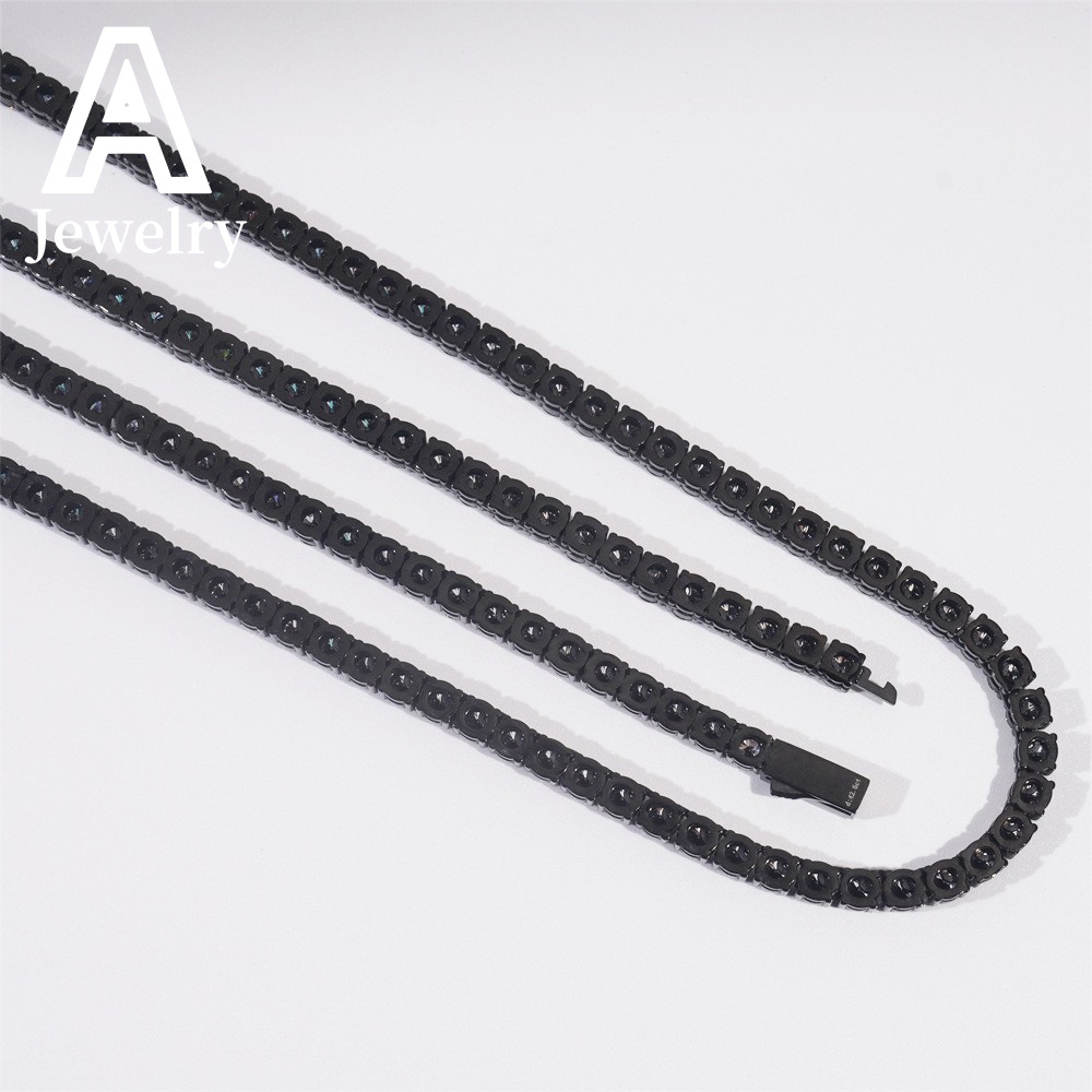Fashion Jewelry Moissanite Tennis Chains Hip Hop Necklace 4MM Black Moissanite Waterproof Stainless Steel Necklace Bracelet