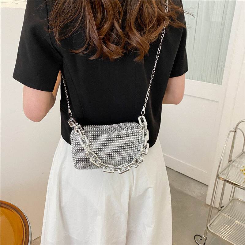 2025S Fashion Designer Spring Summer Small Women S New Trend Colored Diamond Pillow Chain Strap Single Shoulder Personalized Crossbody Bag