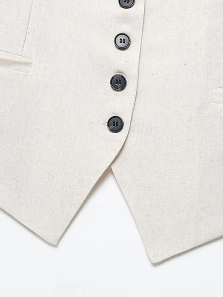 TRZA Womens Front Button Linen Waist and High Bermuda Shorts Two Piece Set Fashionable 250322