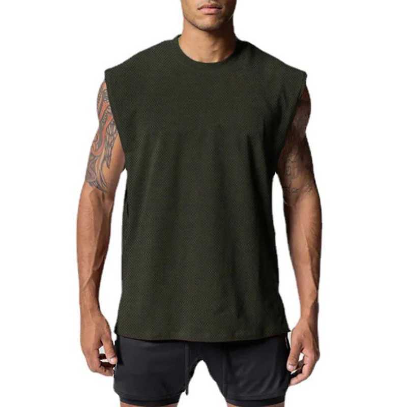 Oversized fitness vest mens open cut side cut fitness shirt sleeveless mesh quick drying fitness clothing muscle single piece vest X250324