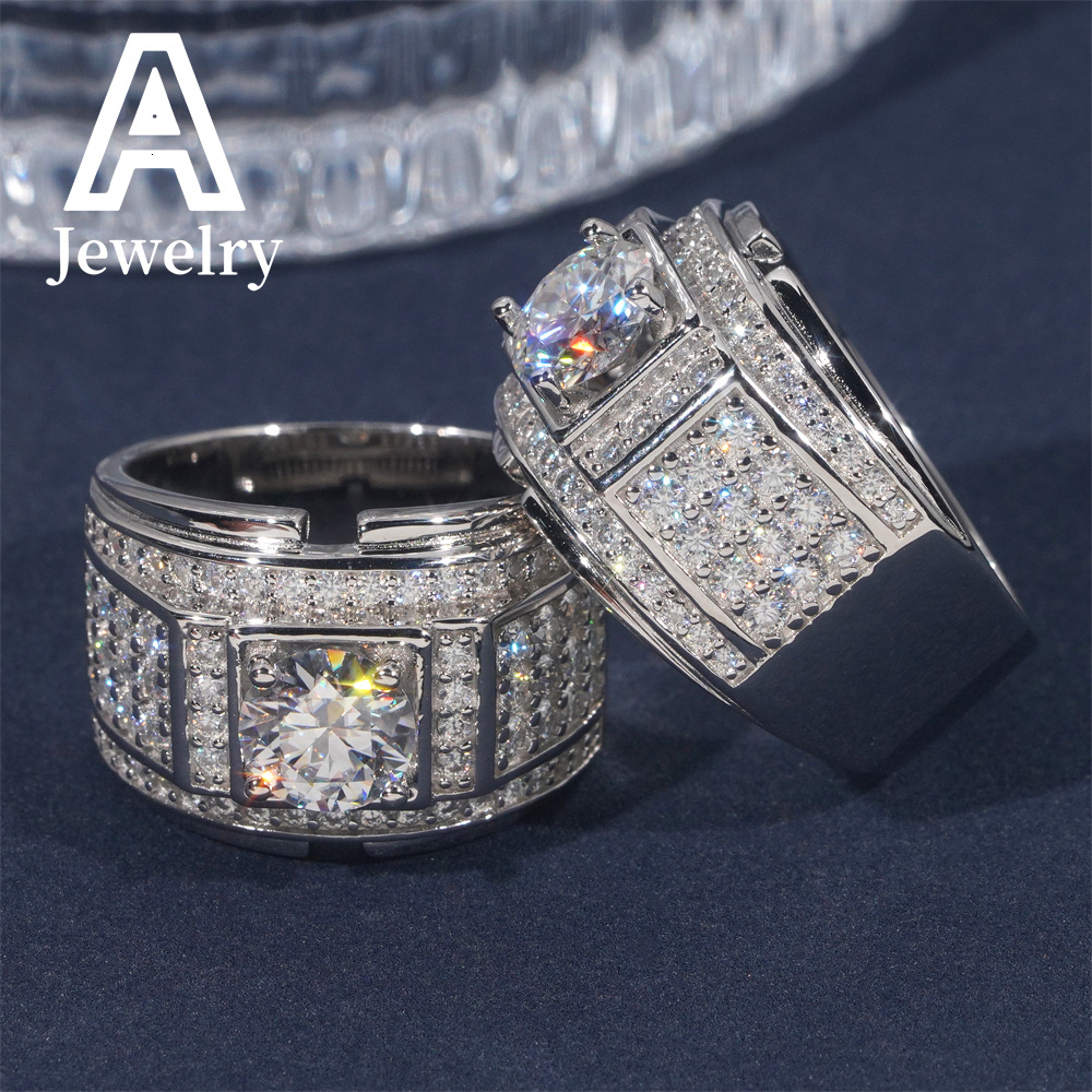 Boutique Fashion Ring Platinum Gold Moissanite Personality Ring 925 sterling silver Hip Hop jewelry passed the test