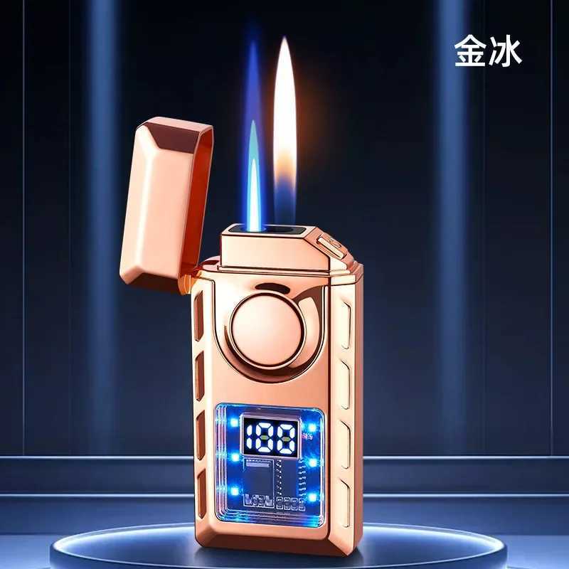 Fashionable Dual Flame Switch Gas Lighter Digital Display Arc Ignition Smart Type-c Rechargeable Lighter Creative Mens GiftC250319
