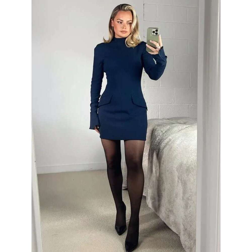 Tossy Patchwork Solid High Waist Mini Female Fashion Long Sleeve Autumn 2023 Pocket Slim Casual Women's Dress New