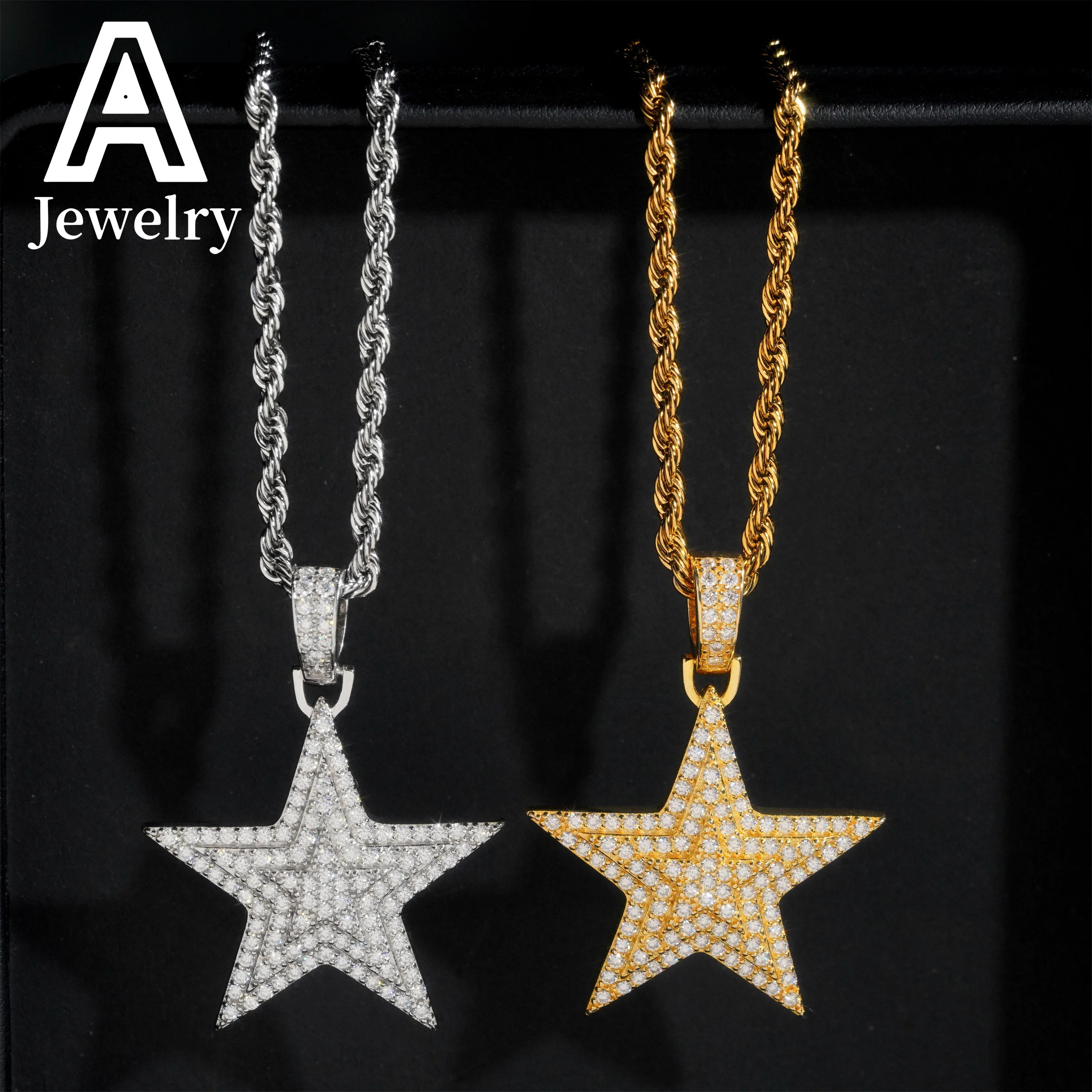 Hip Hop Fashion Jewelry 3 Layers Star Shape Moissanite Pendants