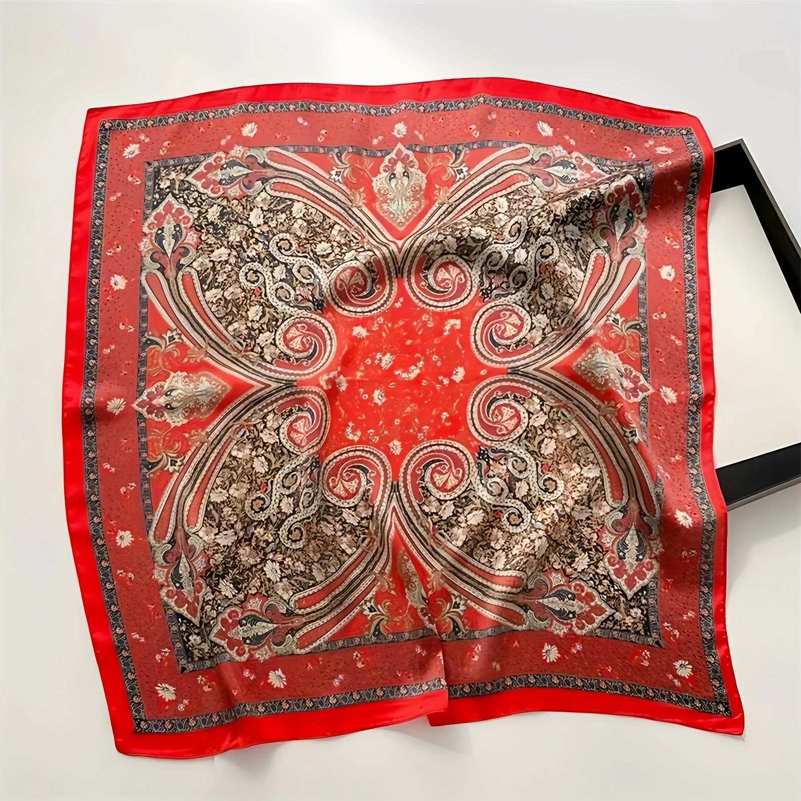 Elegant satin square scarf with vintage Paisley floral pattern and soft silk neck scarf with shawl for womens hair X250324
