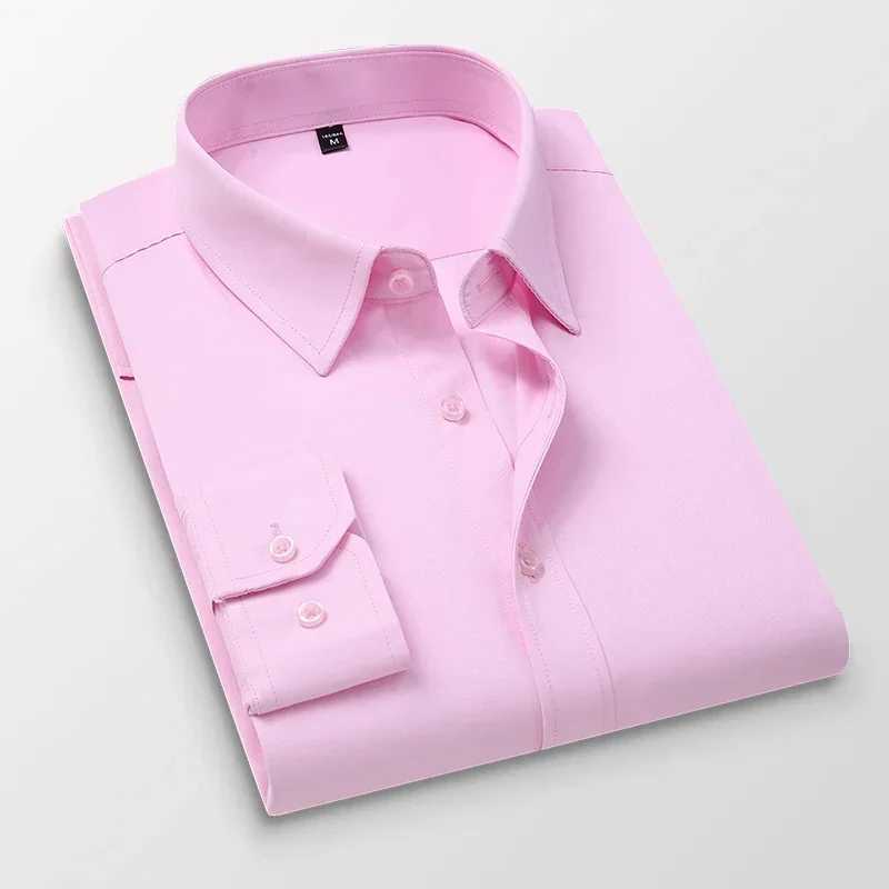 TFETTERS pink shirt mens spring and autumn mens long sleeved business shirt polyester ultra-thin fit mens dress X250324