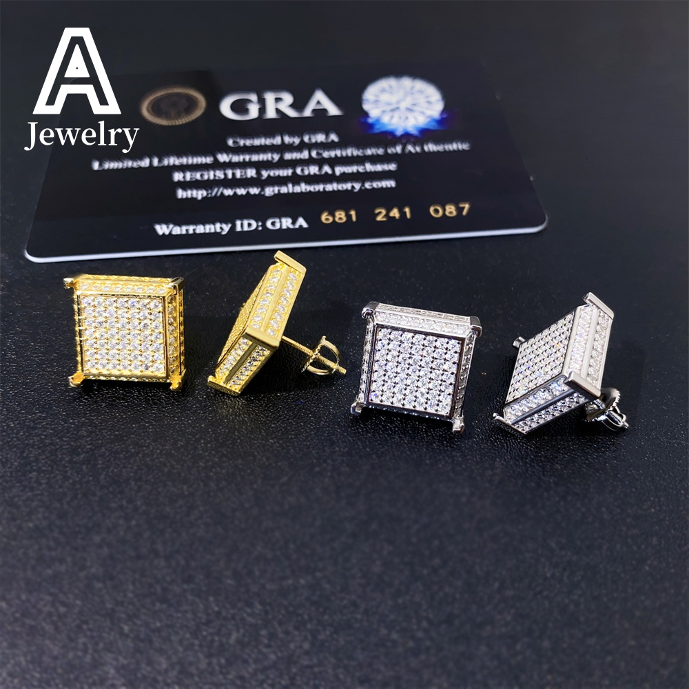 European and American classic fashion male and female princess square full diamond stud Hip Hop 925 sterling silver Moissamite s