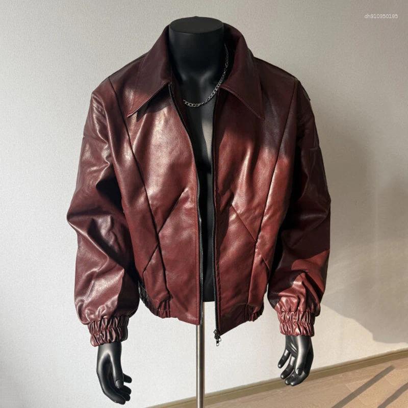 Men's Jackets PFHQ PU Leather Jacket Turn-down Collar Long Sleeve Zipper Design Line Decoration Male Tops Fashion 21E2803