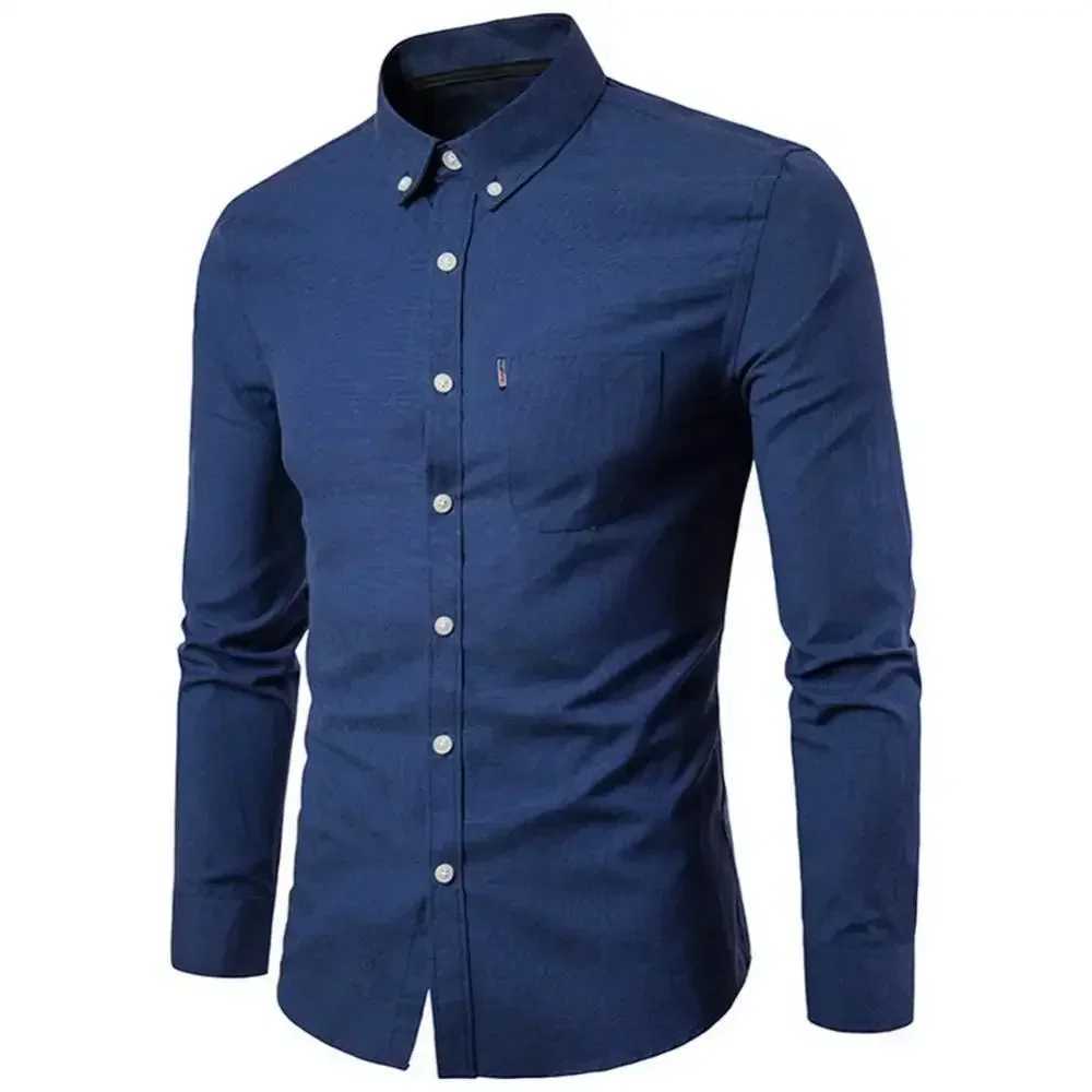 2024 Oxford Quick Dry Ironless Shirt Mens Solid Casual Slim Fit Collar T-shirt Long Sleeve Formal Business Shirt Mens Top X250324