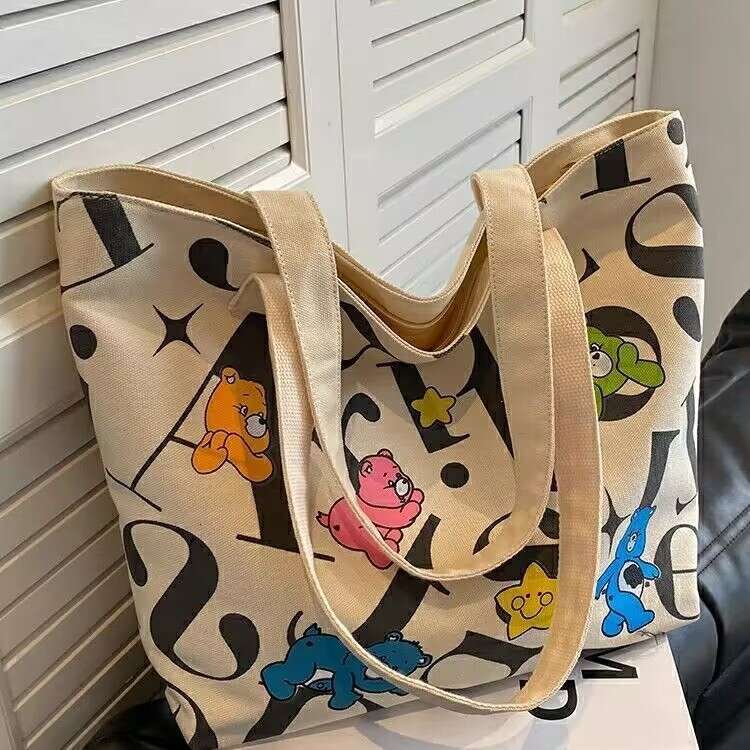 Student Canvas Women's Large Capacity Tote Commuter Versatile Printed Mommy Handheld Shoulder Shopping Bag Women