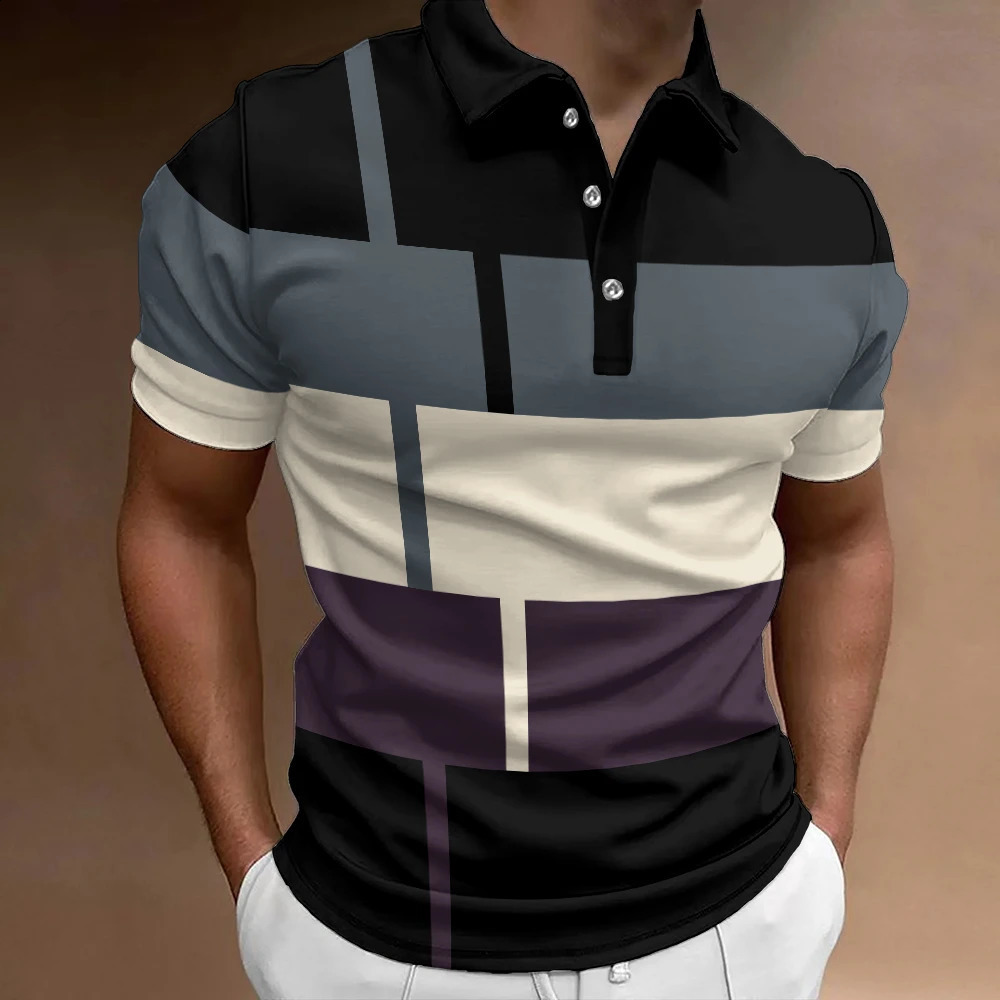 Mens 3D Striped Polo Shirt Oversize Summer Short Sleeved TShirt Breathable Clothing Casual Sports Street 250311