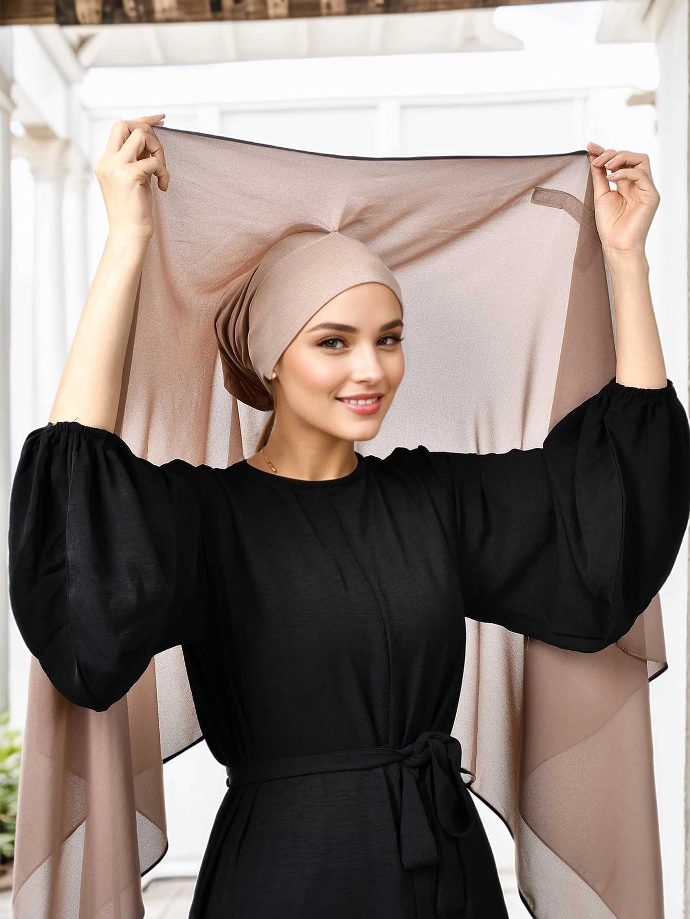 The latest instant chiffon headscarf with magnetic buckle solid color Muslim headscarf scarf Islamic headscarf fashion band shawl X250324