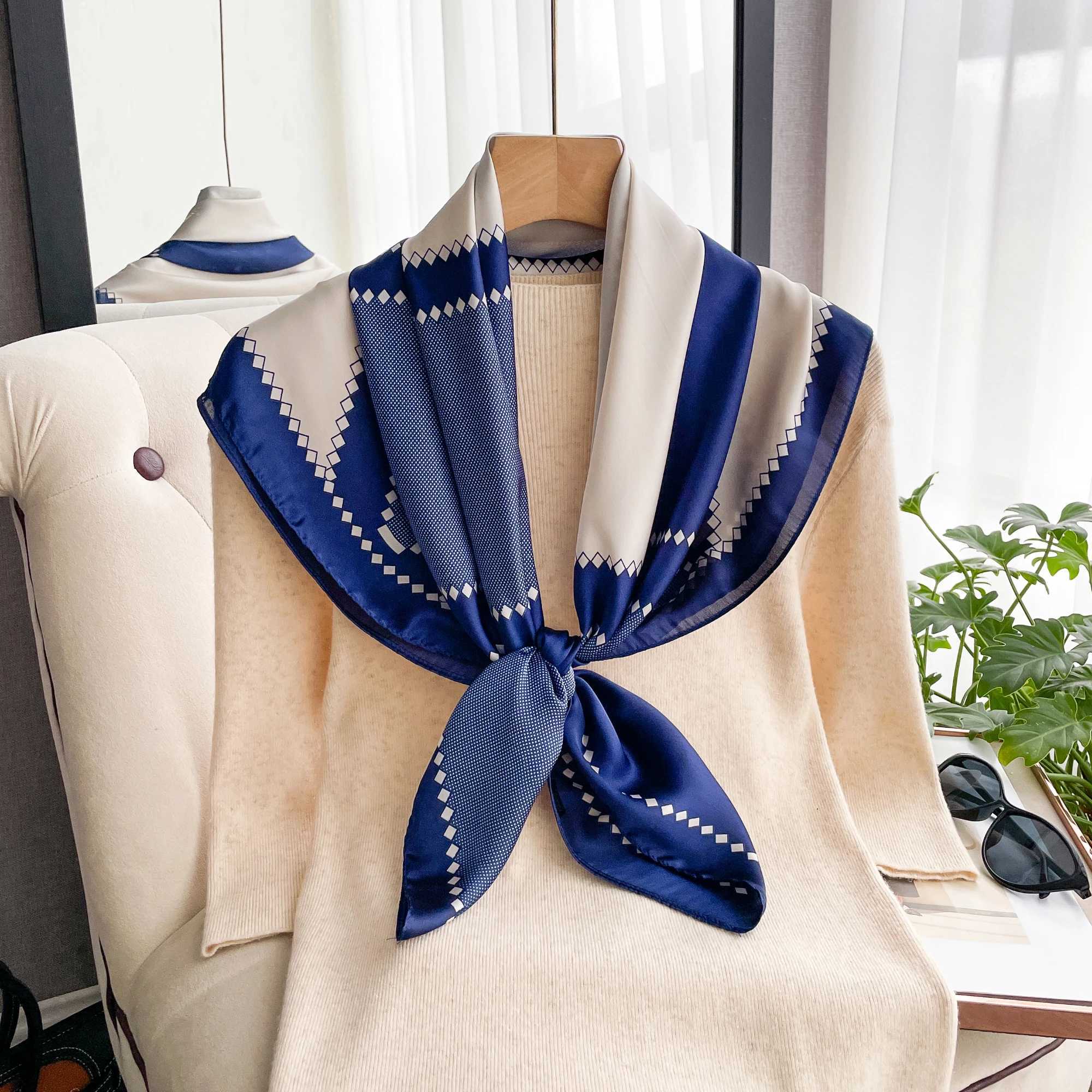 Luxury silk scarf warm summer foard satin square headscarf womens brand shawl 90 * 90 silk scarf Muslim headscarf X250324