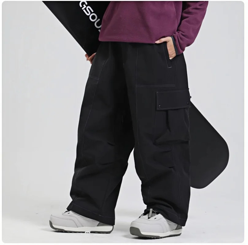Gsou Winter Warm Mens and Womens Ski Pants Waterproof Loose Board Trouser Outdoor Sports Windproof Snow 250320