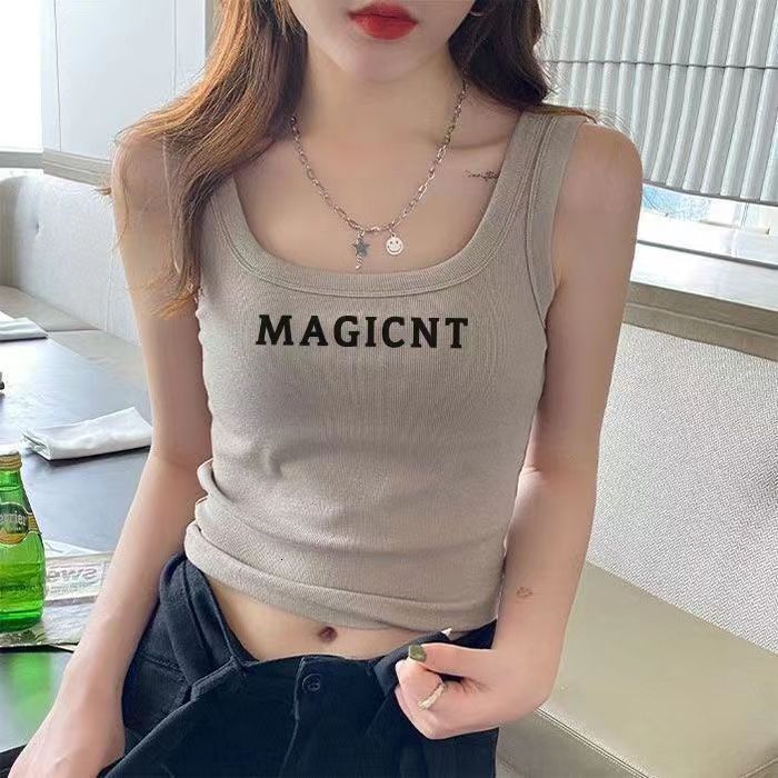 American Style Sports Suspender With Threaded Small Tank For Summer Hot Girls Pure Desire Sleeveless Tight Fit Slimming Effect Wearing On Top And Outs