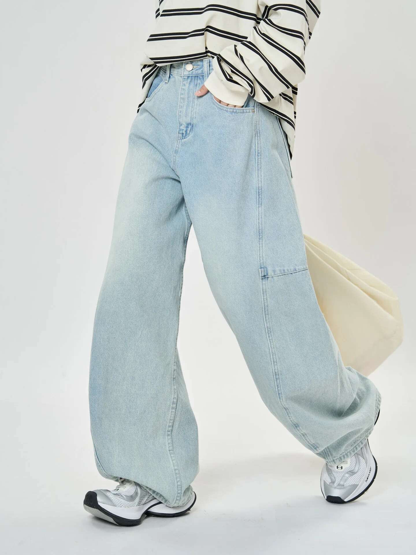 Spring And Autumn Women's Casual Solid Color High Waist Loose Wide Leg Jeans