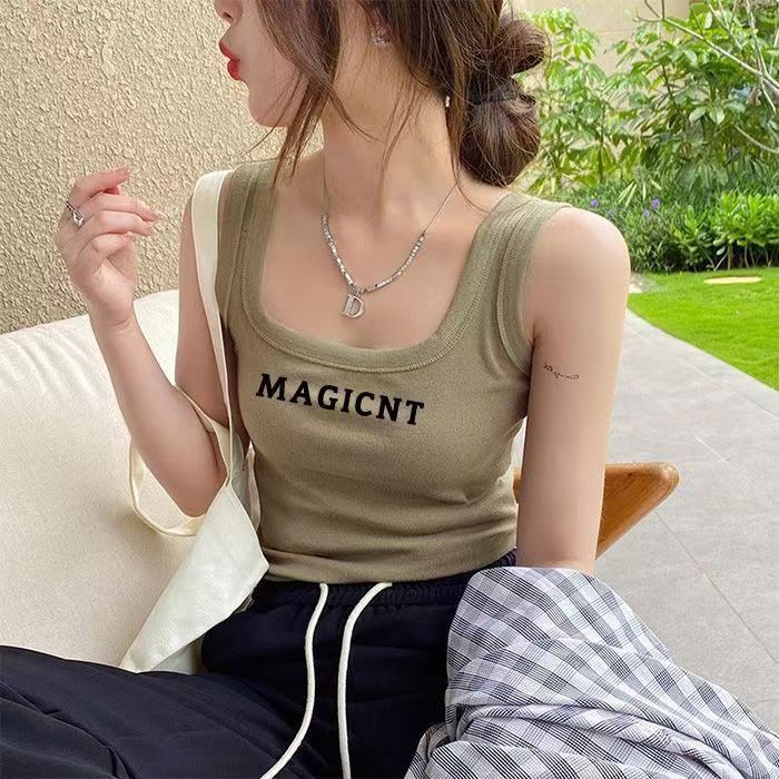 American Style Sports Suspender With Threaded Small Tank For Summer Hot Girls Pure Desire Sleeveless Tight Fit Slimming Effect Wearing On Top And Outs