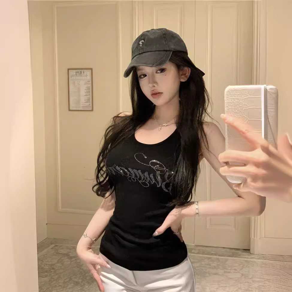 Sparkling Diamond Tight Fitting Slimming Versatile Casual Vest Top Women's Summer New Sexy Hot Girl U-neck Suspender