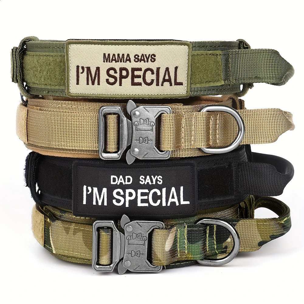 Heavy Duty Tactical Dog Collars with Handle Military Collar with Patch Outdoor Training and Walking for Medium and Large Dogs 250320