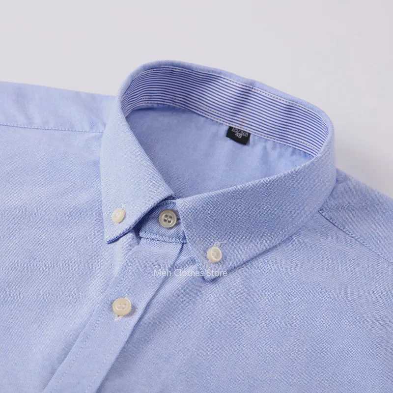 Mens Oxford short sleeved square neckline pure cotton striped summer casual shirt with single pocket comfortable cotton shirt X250324