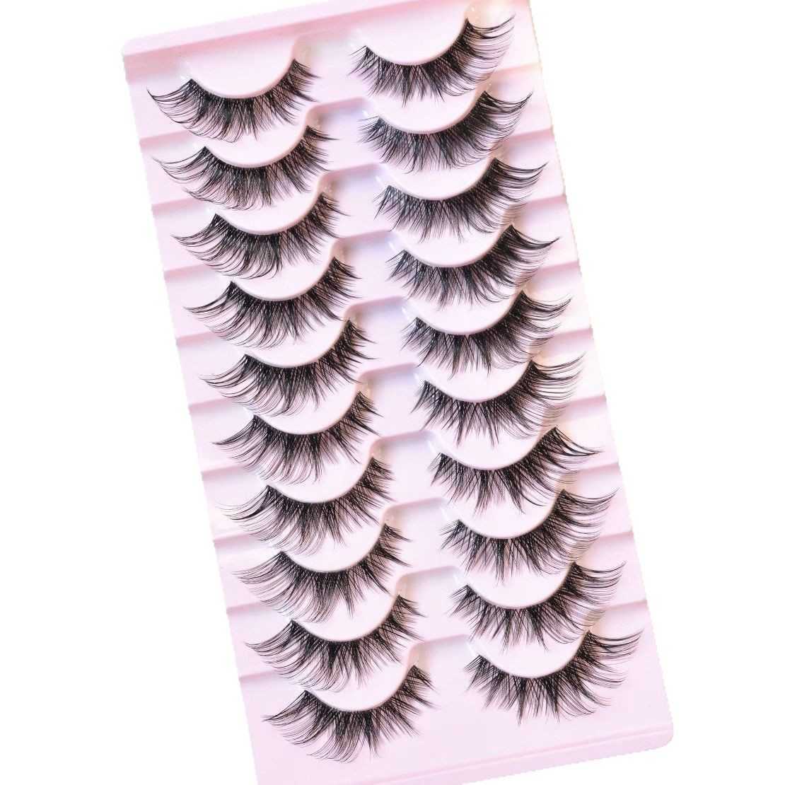 Thick simulation eyelashes fox style slanted flying tail elongated daily one-piece transparent stem fake eyelashes W250324