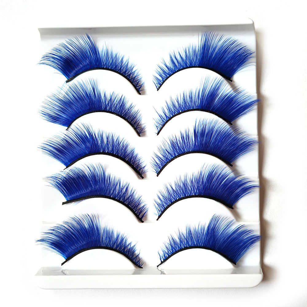 Blue False Eyelash Slant Flying Fox Eye Tail Stretching Stage Performance Color Eyelash Thick Exaggerated COS Anime W250324