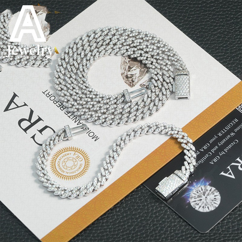 6mm Diamond Iced Out Cuban Link Chain 925 Sterling Silver Moissanite Necklace Hip Hop Jewelry Necklace Bracelet