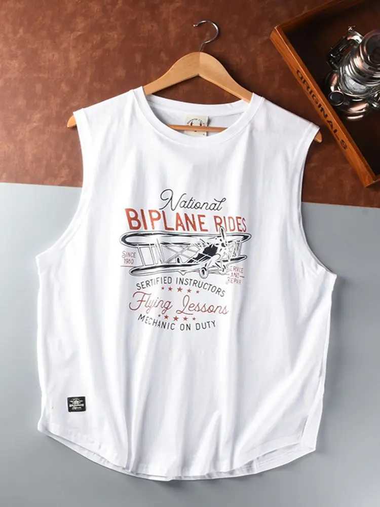 Summer New American Retro Sleeveless O-neck Letter Printed T-shirt Mens Fashion 100% Cotton Washed Casual Sports Tank Top X2503241