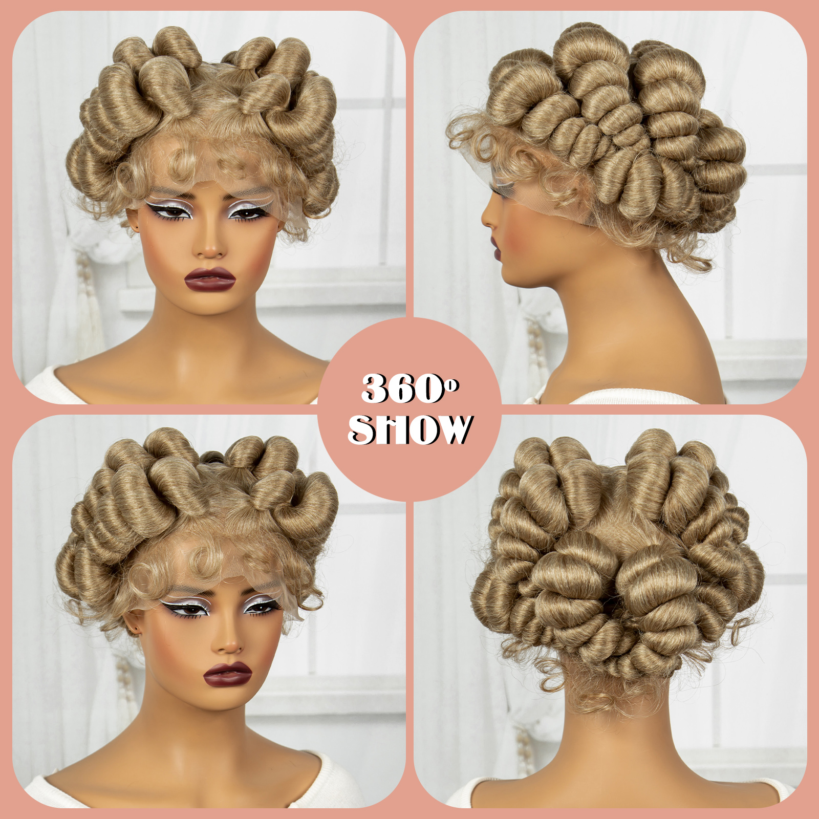 Honey Brown Color 6inch Transparent Full Lace Braided Wigs Short Cute Handmade Bantu Synthetic Braided Lace Wigs Knotless Braids Wig