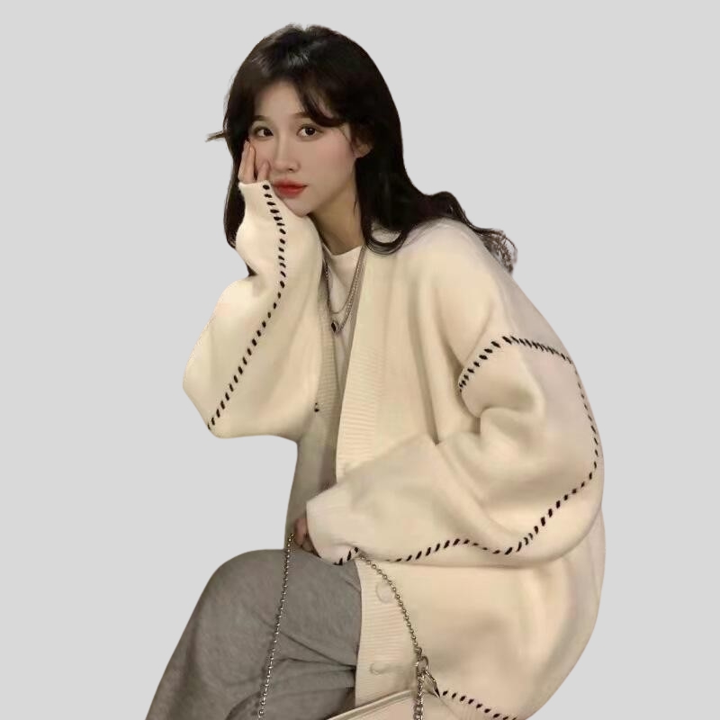 Sweater women wear v-neck knitted sweater in autumn and winter to keep warm, loose and versatile college style chic cardigan, early autumn coat tide